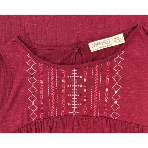 Y2K Embroidered Top SMALL Burgundy Tank Fairy Festival Cottage Boho - Picture 3 of 6